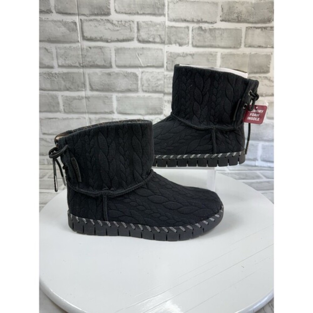 Muk Luks Flexi Hoboken Women's 6.5 Black Fabric Pull-On Winter Snow Boots NEW